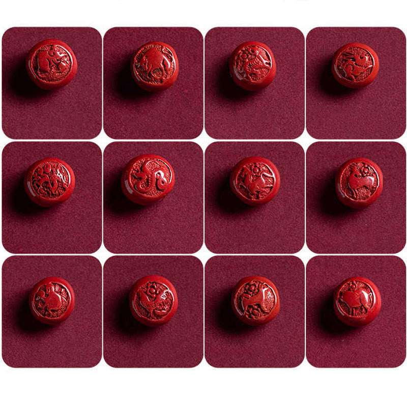 Buddha Stones Cinabre Naturel Zodiaque Chinois Ruyi Poignée Caractère Fu Bénédiction du Lotus Chaîne de ventre en Cordon Rouge