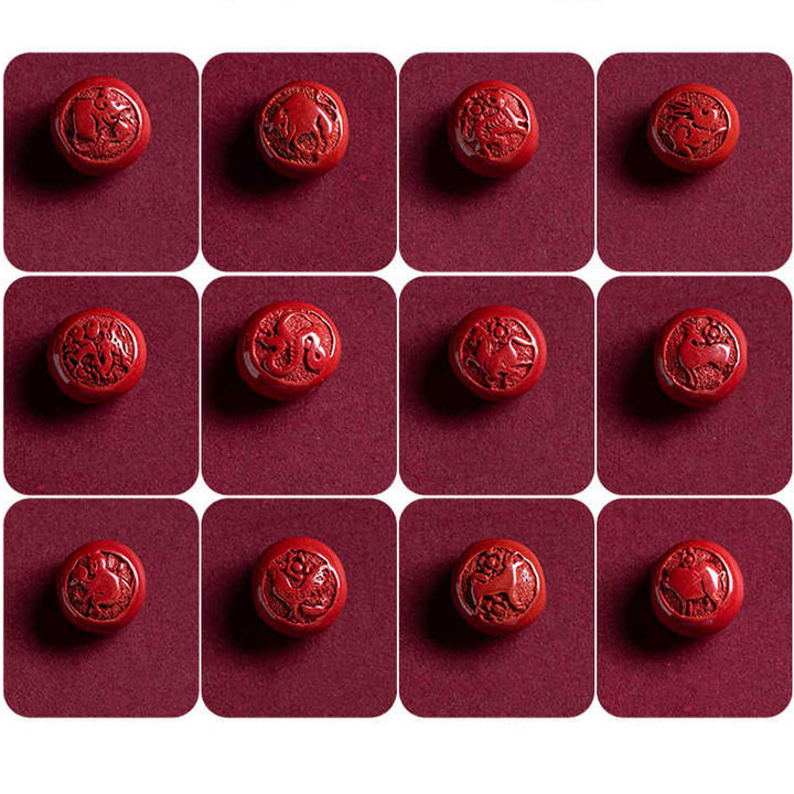 Buddha Stones Cinabre Naturel Zodiaque Chinois Ruyi Poignée Caractère Fu Bénédiction du Lotus Chaîne de ventre en Cordon Rouge