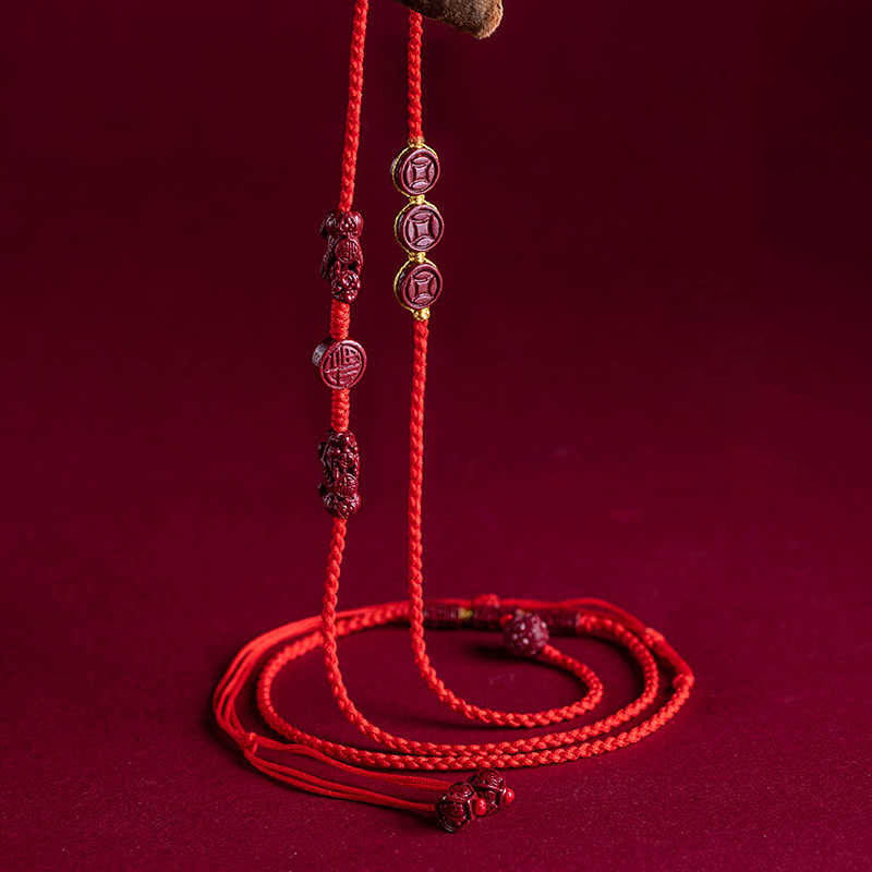 Chaîne de ventre en corde rouge Buddha Stones en cinabre naturel PiXiu Calm Blessing