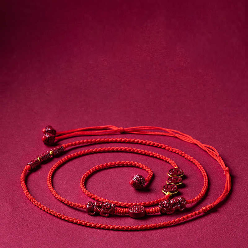 Chaîne de ventre en corde rouge Buddha Stones en cinabre naturel PiXiu Calm Blessing