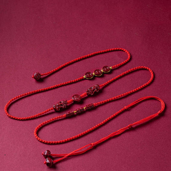 Chaîne de ventre en corde rouge Buddha Stones en cinabre naturel PiXiu Calm Blessing