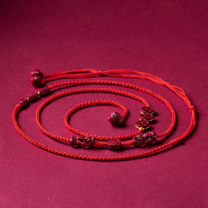 Chaîne de ventre en corde rouge Buddha Stones en cinabre naturel PiXiu Calm Blessing