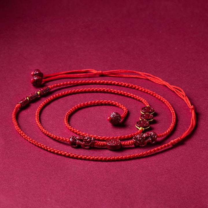 Chaîne de ventre en corde rouge Buddha Stones en cinabre naturel PiXiu Calm Blessing
