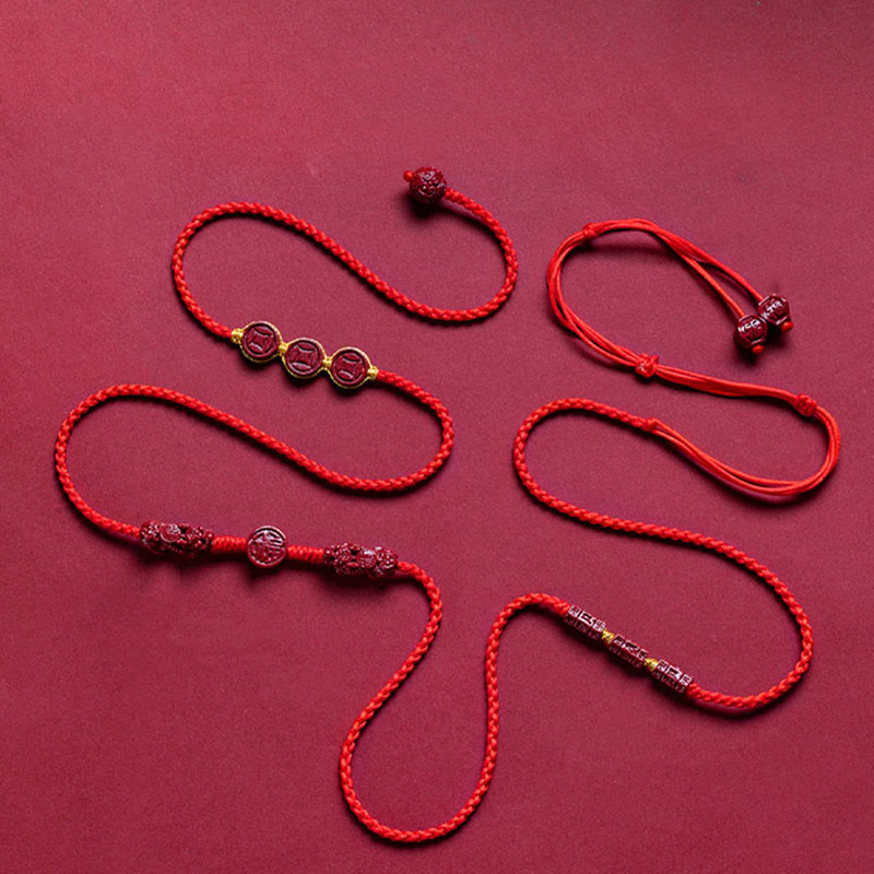 Chaîne de ventre en corde rouge Buddha Stones en cinabre naturel PiXiu Calm Blessing