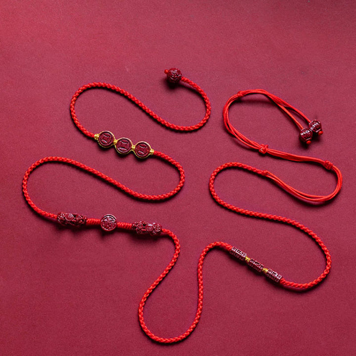 Chaîne de ventre en corde rouge Buddha Stones en cinabre naturel PiXiu Calm Blessing
