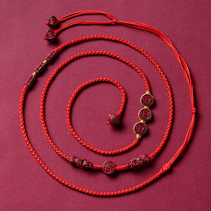 Chaîne de ventre en corde rouge Buddha Stones en cinabre naturel PiXiu Calm Blessing