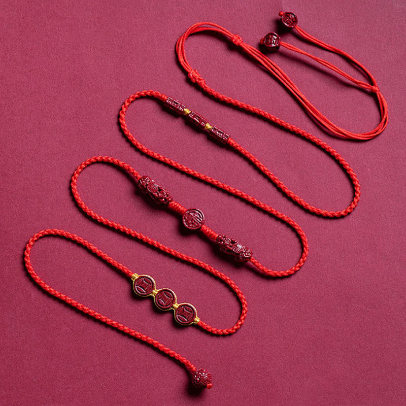 Chaîne de ventre en corde rouge Buddha Stones en cinabre naturel PiXiu Calm Blessing