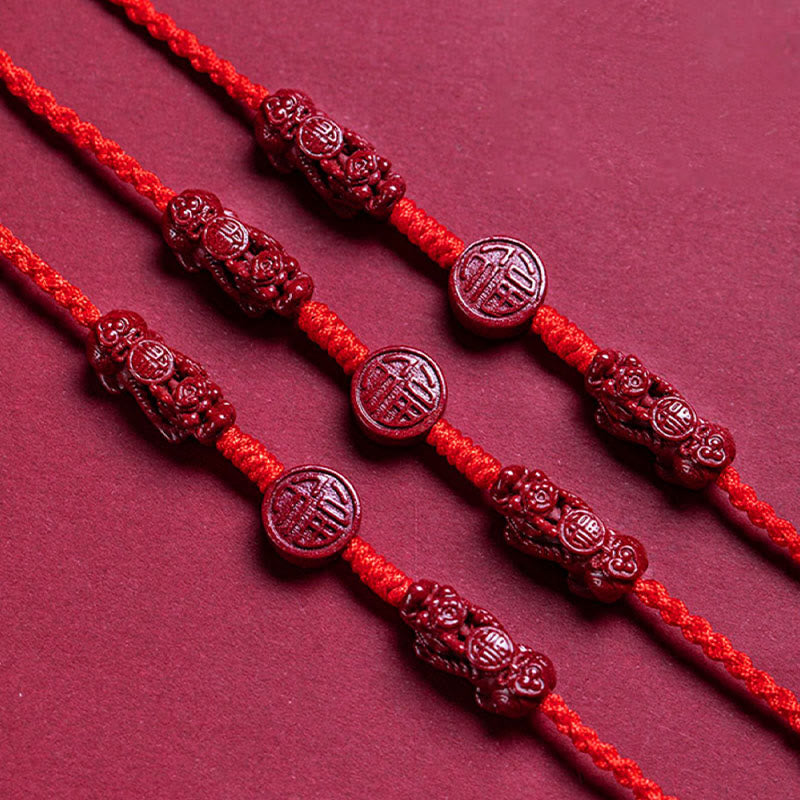 Chaîne de ventre en corde rouge Buddha Stones en cinabre naturel PiXiu Calm Blessing