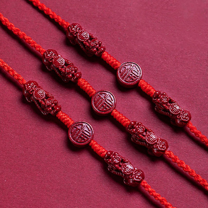 Chaîne de ventre en corde rouge Buddha Stones en cinabre naturel PiXiu Calm Blessing