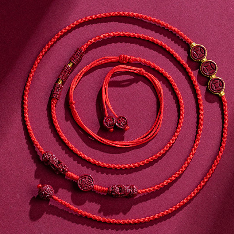 Chaîne de ventre en corde rouge Buddha Stones en cinabre naturel PiXiu Calm Blessing