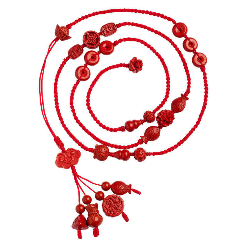 Chaîne de ventre en corde rouge avec Buddha Stones en cinabre naturel et bénédiction calme