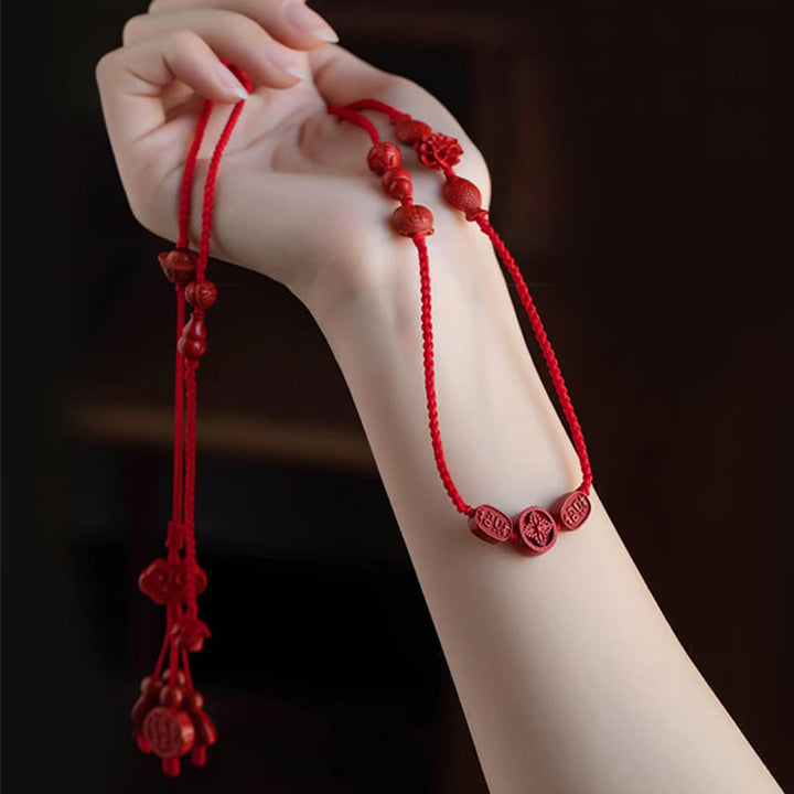 Chaîne de ventre en corde rouge avec Buddha Stones en cinabre naturel et bénédiction calme