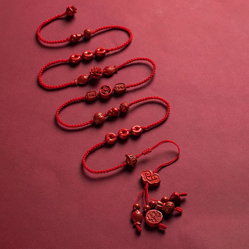 Chaîne de ventre en corde rouge avec Buddha Stones en cinabre naturel et bénédiction calme