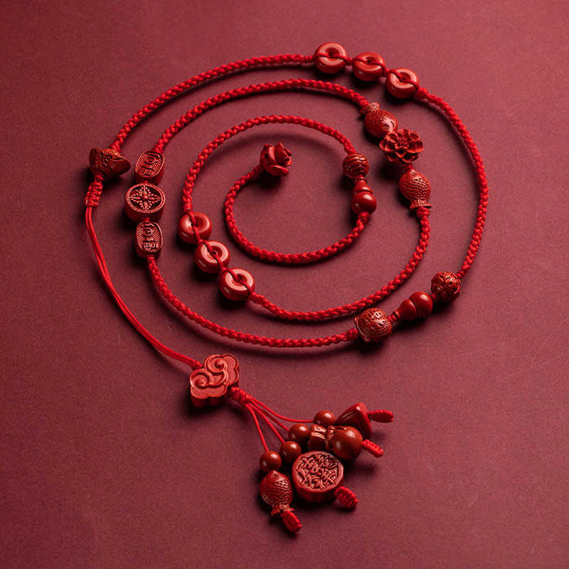 Chaîne de ventre en corde rouge avec Buddha Stones en cinabre naturel et bénédiction calme