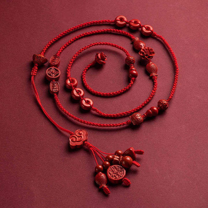Chaîne de ventre en corde rouge avec Buddha Stones en cinabre naturel et bénédiction calme