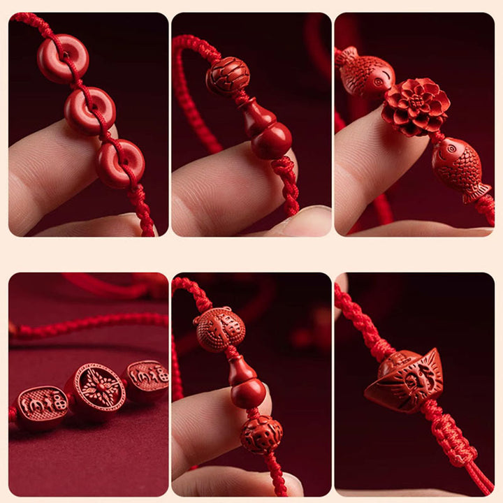 Chaîne de ventre en corde rouge avec Buddha Stones en cinabre naturel et bénédiction calme