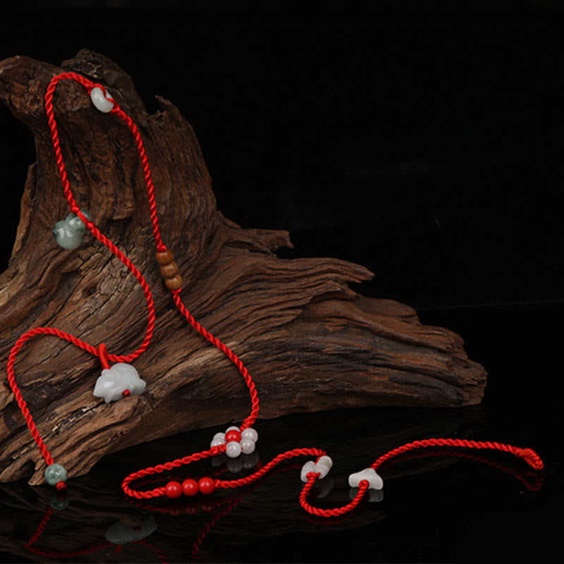 Chaîne de ventre en corde rouge avec bénédiction en bois de pêche et Buddha Stones