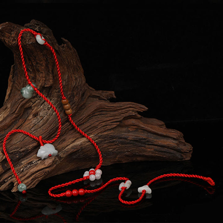 Chaîne de ventre en corde rouge avec bénédiction en bois de pêche et Buddha Stones