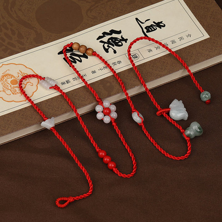 Chaîne de ventre en corde rouge avec bénédiction en bois de pêche et Buddha Stones