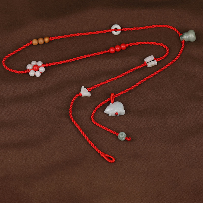 Chaîne de ventre en corde rouge avec bénédiction en bois de pêche et Buddha Stones