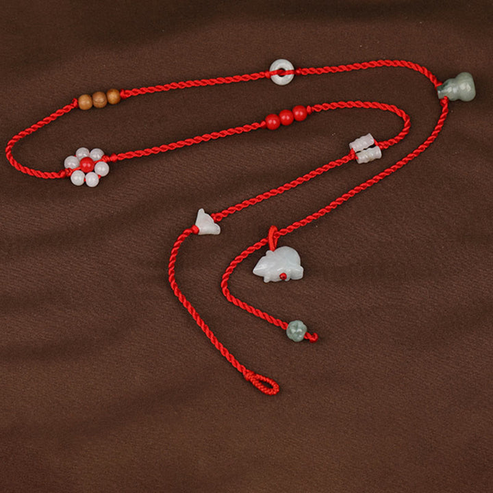 Chaîne de ventre en corde rouge avec bénédiction en bois de pêche et Buddha Stones