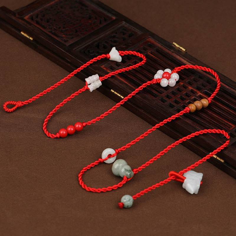 Chaîne de ventre en corde rouge avec bénédiction en bois de pêche et Buddha Stones