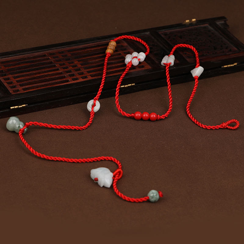 Chaîne de ventre en corde rouge avec bénédiction en bois de pêche et Buddha Stones