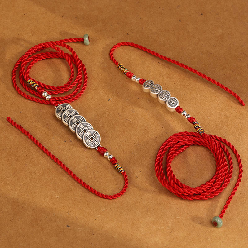 Chaîne de ventre en argent sterling 999 Buddha Stones et bénédiction rouge