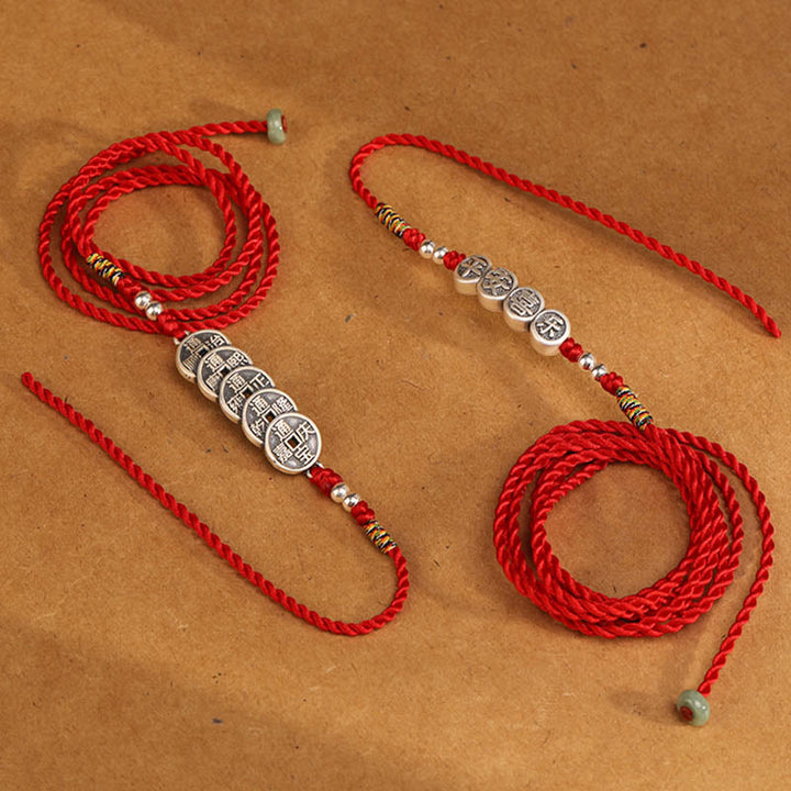 Chaîne de ventre en argent sterling 999 Buddha Stones et bénédiction rouge