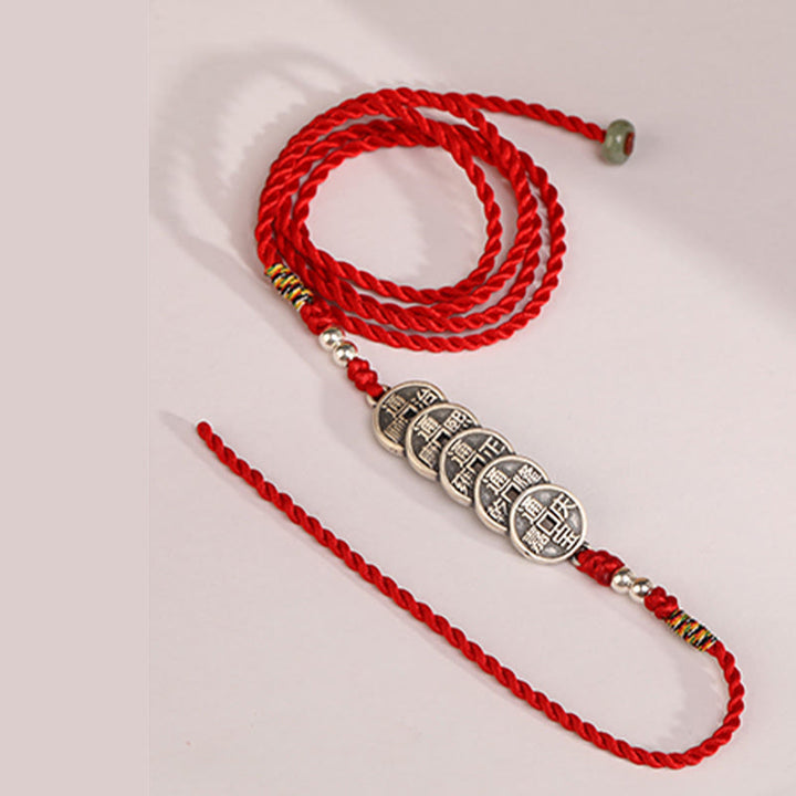 Chaîne de ventre en argent sterling 999 Buddha Stones et bénédiction rouge