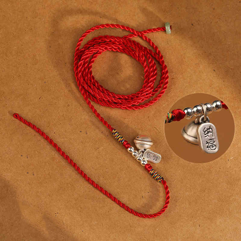 Chaîne de ventre en argent sterling 999 Buddha Stones et bénédiction rouge