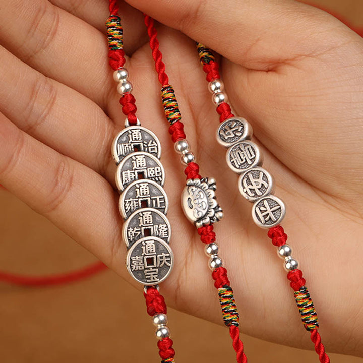 Chaîne de ventre en argent sterling 999 Buddha Stones et bénédiction rouge