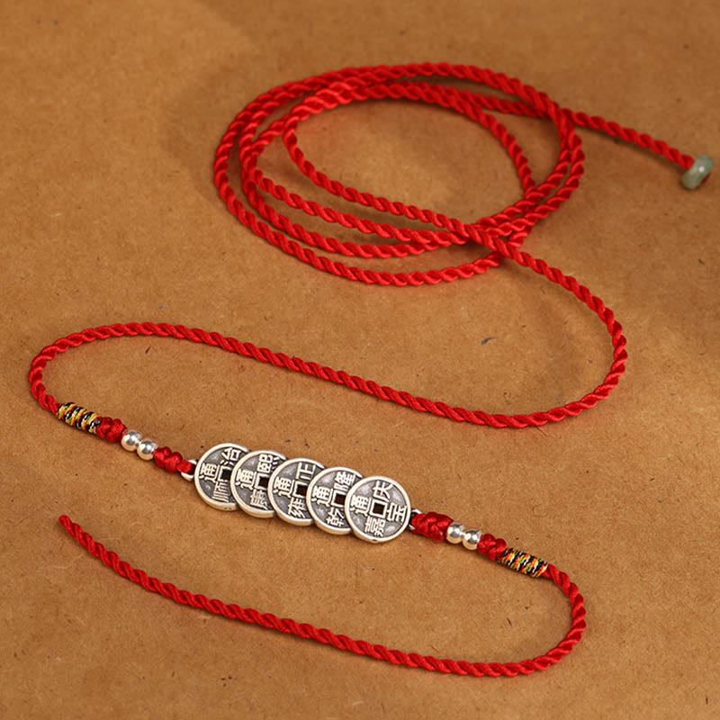 Chaîne de ventre en argent sterling 999 Buddha Stones et bénédiction rouge