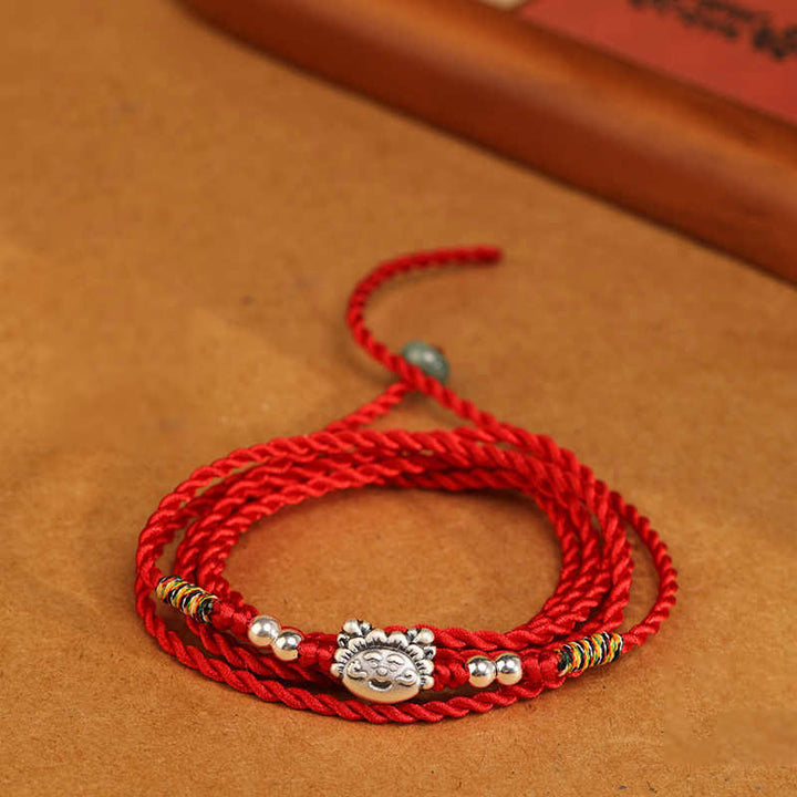 Chaîne de ventre en argent sterling 999 Buddha Stones et bénédiction rouge