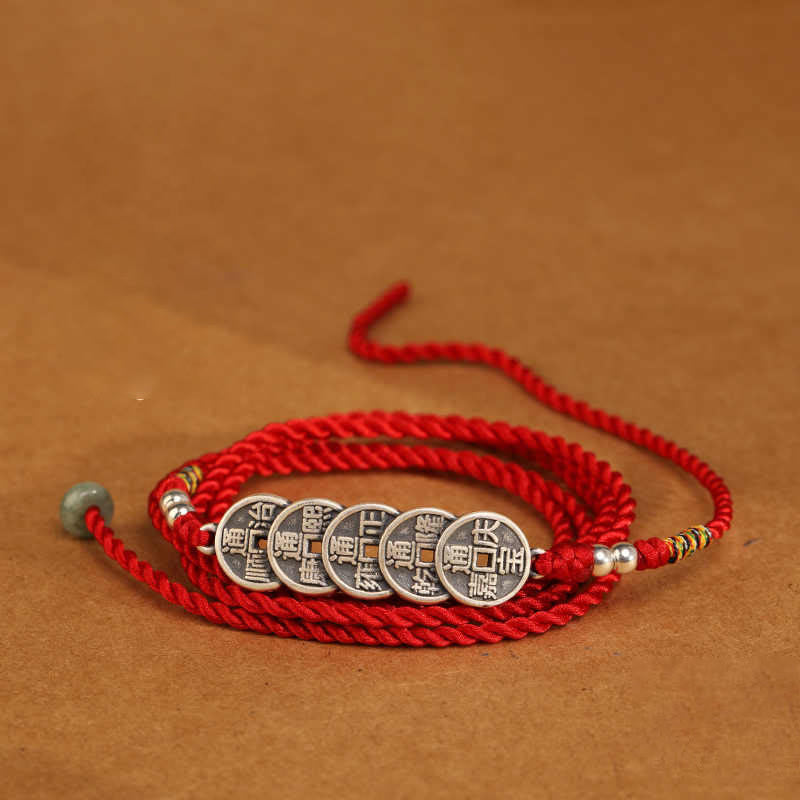 Chaîne de ventre en argent sterling 999 Buddha Stones et bénédiction rouge