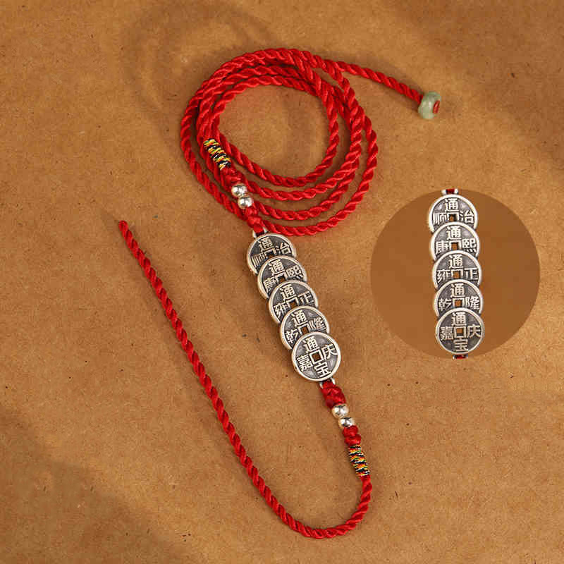 Chaîne de ventre en argent sterling 999 Buddha Stones et bénédiction rouge
