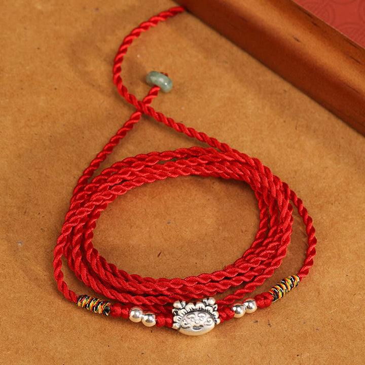 Chaîne de ventre en argent sterling 999 Buddha Stones et bénédiction rouge
