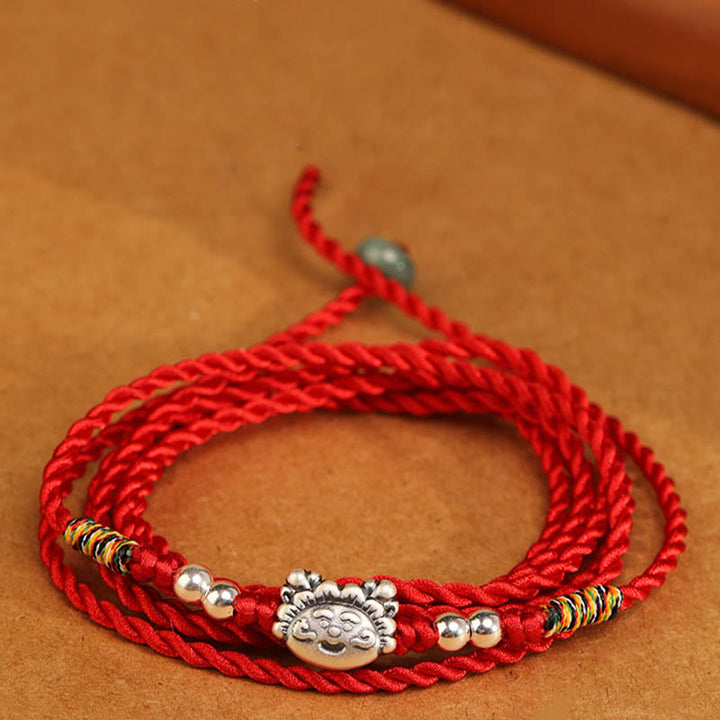 Chaîne de ventre en argent sterling 999 Buddha Stones et bénédiction rouge