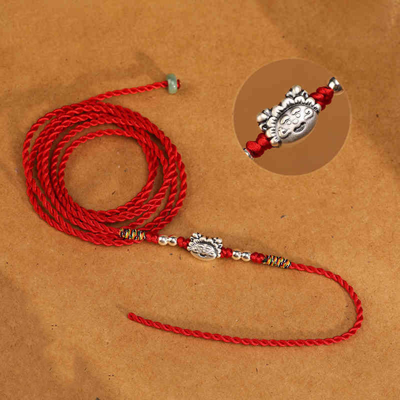 Chaîne de ventre en argent sterling 999 Buddha Stones et bénédiction rouge