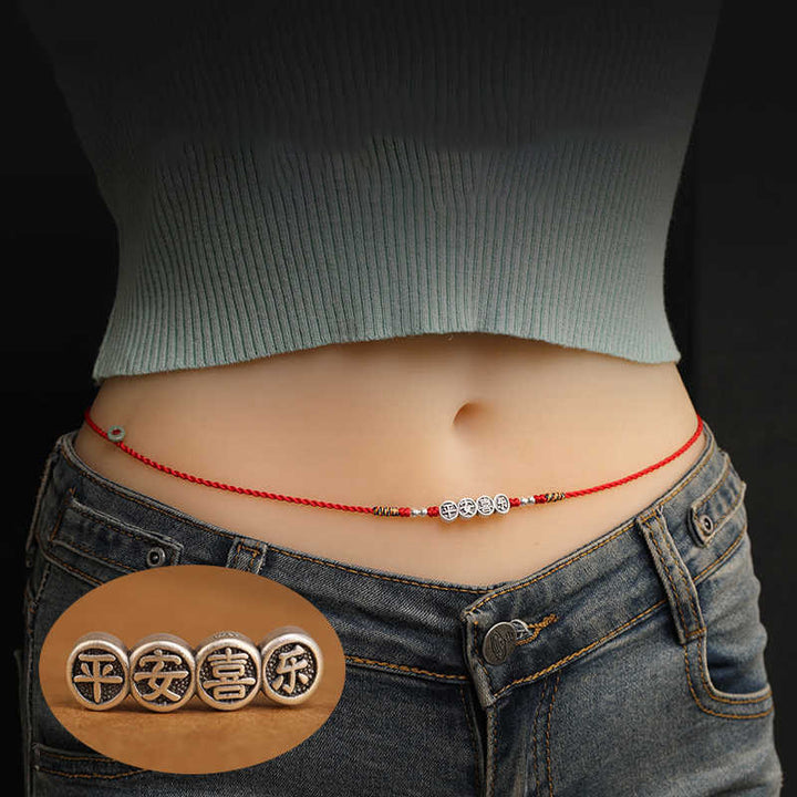 Chaîne de ventre en argent sterling 999 Buddha Stones et bénédiction rouge