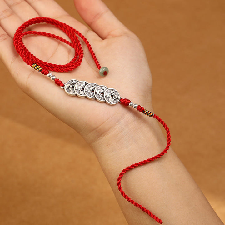 Chaîne de ventre en argent sterling 999 Buddha Stones et bénédiction rouge