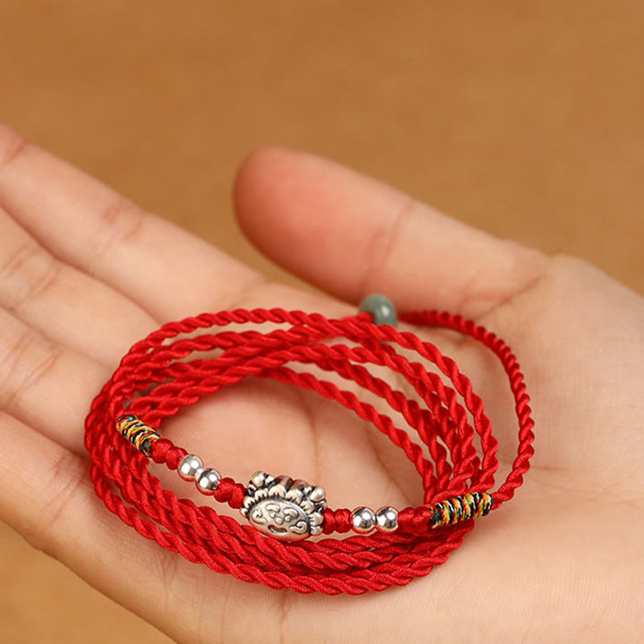 Chaîne de ventre en argent sterling 999 Buddha Stones et bénédiction rouge