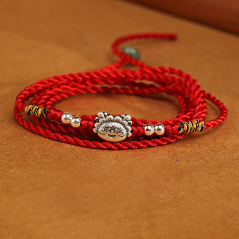 Chaîne de ventre en argent sterling 999 Buddha Stones et bénédiction rouge