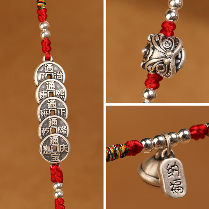 Chaîne de ventre en argent sterling 999 Buddha Stones et bénédiction rouge