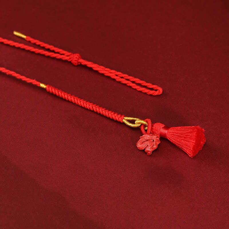 Chaîne de ventre en corde rouge avec bénédiction du dragon en cinabre naturel de Buddha Stones