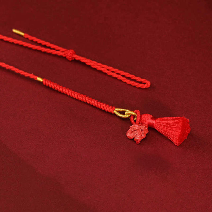 Chaîne de ventre en corde rouge avec bénédiction du dragon en cinabre naturel de Buddha Stones