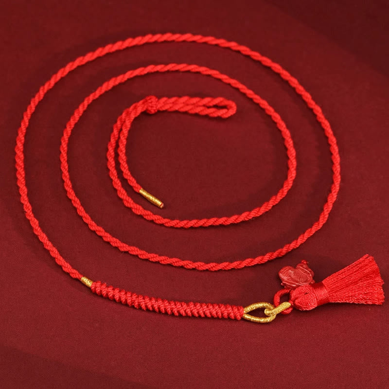 Chaîne de ventre en corde rouge avec bénédiction du dragon en cinabre naturel de Buddha Stones