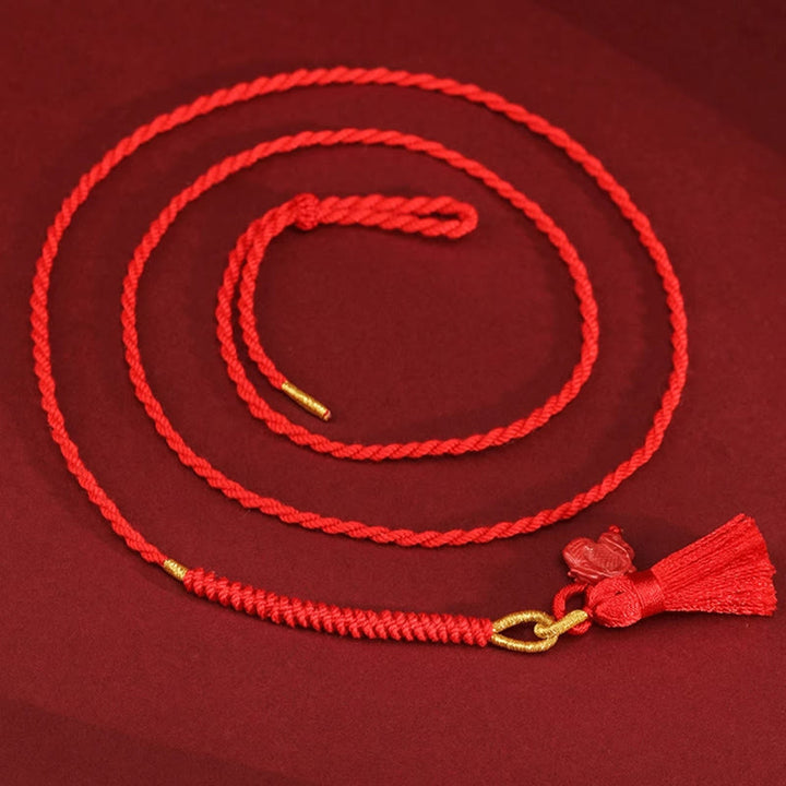 Chaîne de ventre en corde rouge avec bénédiction du dragon en cinabre naturel de Buddha Stones