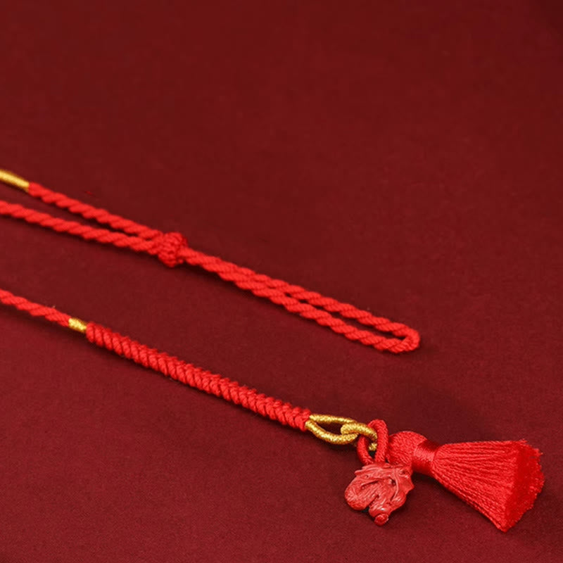 Chaîne de ventre en corde rouge avec bénédiction du dragon en cinabre naturel de Buddha Stones