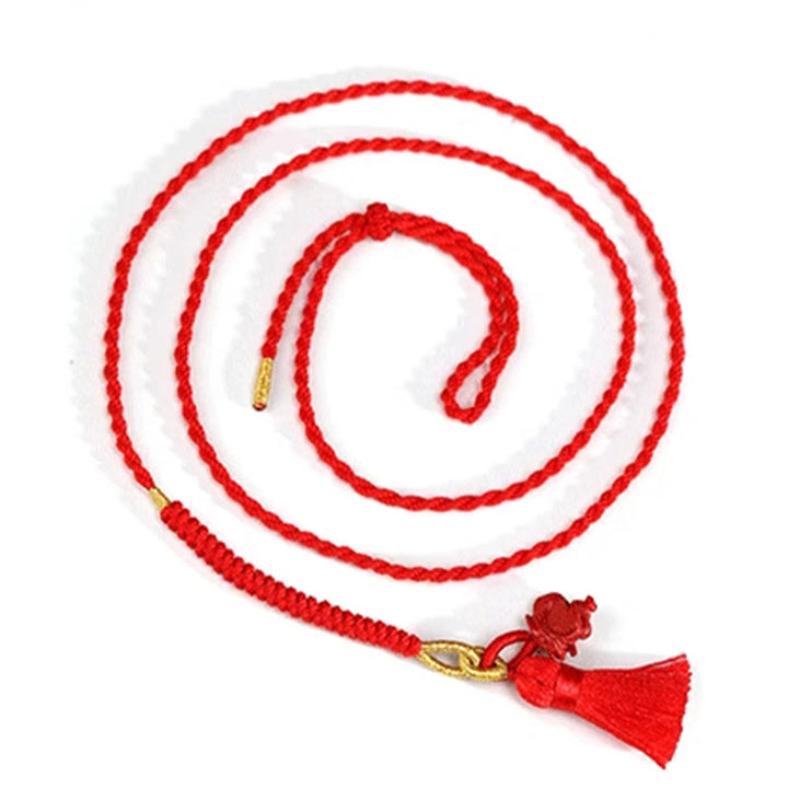 Chaîne de ventre en corde rouge avec bénédiction du dragon en cinabre naturel de Buddha Stones